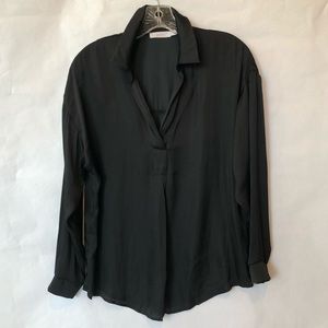 Black lush long sleeve silky blouse